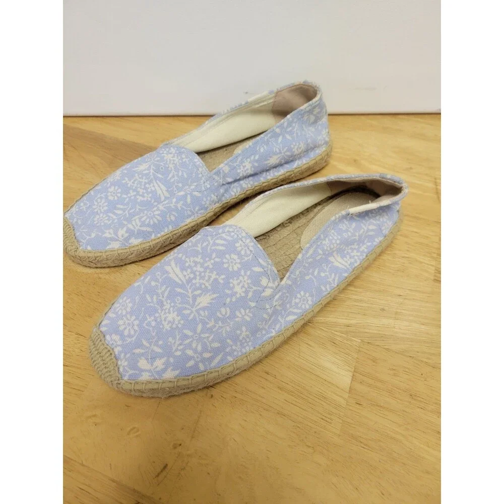 Soludos Blue White Floral Canvas Espadrille Flats Slip-On Women's US 7 EU 37.5